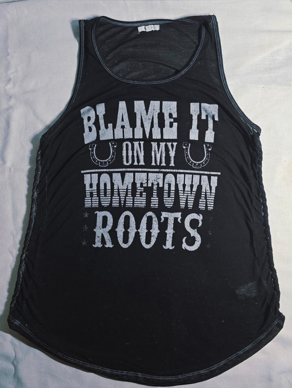 Vintage Maurices burn-out Blame It On My Hometown Roots graphic tank top small